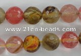 CCY504 15.5 inches 12mm faceted round volcano cherry quartz beads