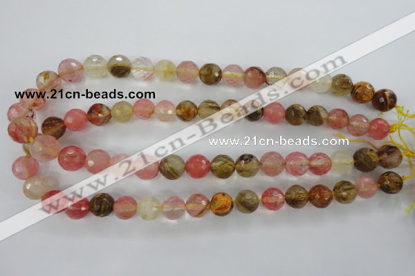 CCY504 15.5 inches 12mm faceted round volcano cherry quartz beads