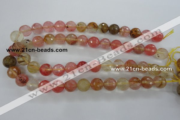 CCY505 15.5 inches 14mm faceted round volcano cherry quartz beads