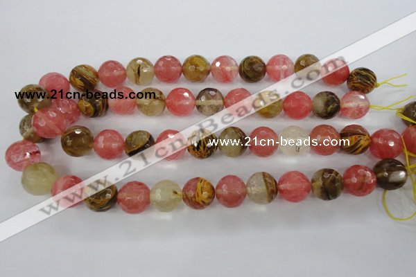 CCY506 15.5 inches 16mm faceted round volcano cherry quartz beads