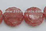 CCY52 15.5 inches 20mm carved coin cherry quartz beads wholesale