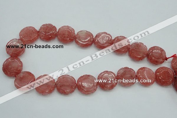 CCY52 15.5 inches 20mm carved coin cherry quartz beads wholesale