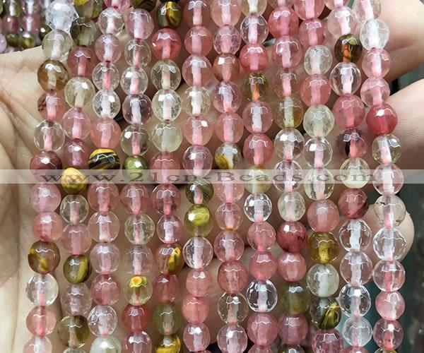 CCY693 15 inches 6mm faceted round volcano cherry quartz beads