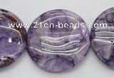 CDA317 15.5 inches 30mm flat round dyed dogtooth amethyst beads