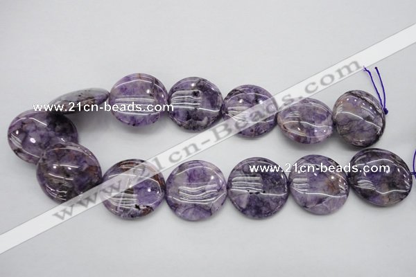 CDA317 15.5 inches 30mm flat round dyed dogtooth amethyst beads