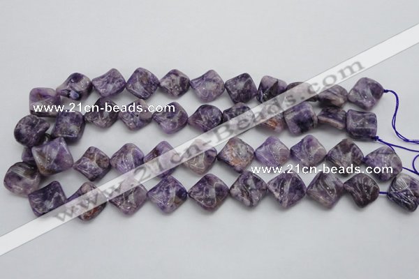 CDA320 15.5 inches 15*15mm twisted diamond dyed dogtooth amethyst beads