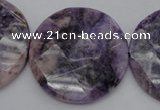 CDA328 15.5 inches 32mm faceted coin dyed dogtooth amethyst beads