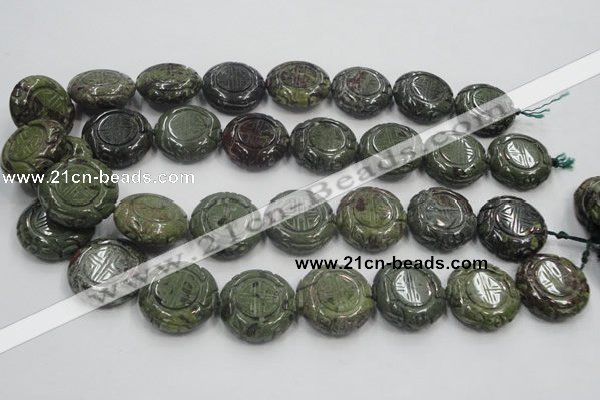 CDB226 15.5 inches 25mm carved coin natural dragon blood jasper beads