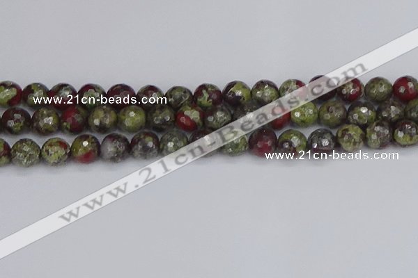 CDB332 15.5 inches 12mm faceted round A grade dragon blood jasper beads