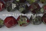 CDB338 15.5 inches 10mm faceted nuggets dragon blood jasper beads
