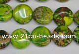 CDE123 15.5 inches 14mm flat round dyed sea sediment jasper beads