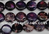 CDE398 15.5 inches 12mm flat round dyed sea sediment jasper beads