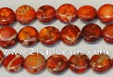 CDE516 15.5 inches 10mm flat round dyed sea sediment jasper beads