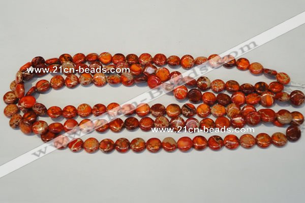 CDE516 15.5 inches 10mm flat round dyed sea sediment jasper beads