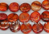 CDE517 15.5 inches 12mm flat round dyed sea sediment jasper beads