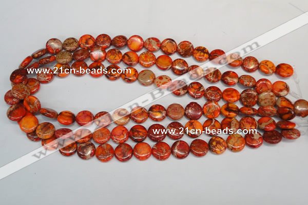 CDE517 15.5 inches 12mm flat round dyed sea sediment jasper beads