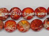 CDE518 15.5 inches 14mm flat round dyed sea sediment jasper beads