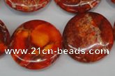 CDE522 15.5 inches 25mm flat round dyed sea sediment jasper beads