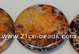 CDE526 15.5 inches 55mm flat round dyed sea sediment jasper beads