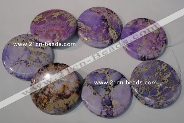 CDE709 15.5 inches 55mm flat round dyed sea sediment jasper beads