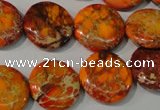 CDE757 15.5 inches 18mm flat round dyed sea sediment jasper beads