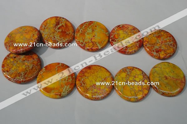 CDE758 15.5 inches 40mm flat round dyed sea sediment jasper beads