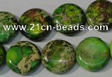 CDE937 15.5 inches 16mm flat round dyed sea sediment jasper beads