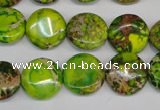 CDI123 15.5 inches 14mm flat round dyed imperial jasper beads