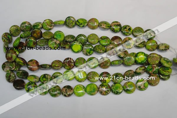 CDI123 15.5 inches 14mm flat round dyed imperial jasper beads