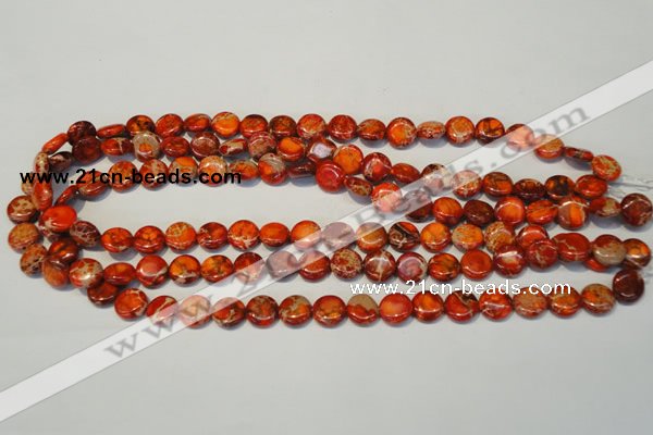 CDI516 15.5 inches 10mm flat round dyed imperial jasper beads