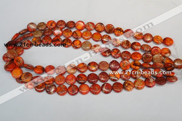 CDI517 15.5 inches 12mm flat round dyed imperial jasper beads