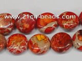 CDI518 15.5 inches 14mm flat round dyed imperial jasper beads