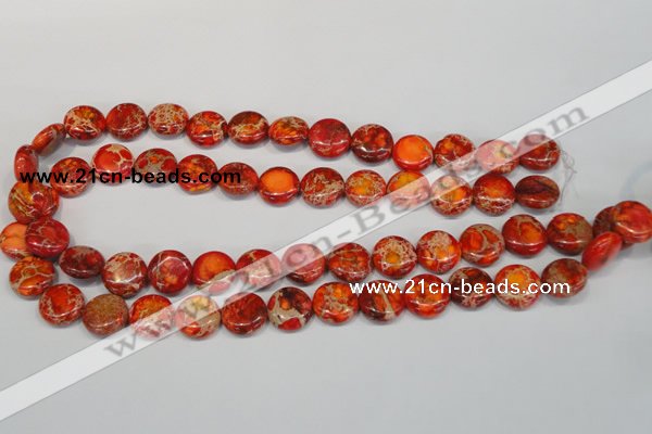 CDI518 15.5 inches 14mm flat round dyed imperial jasper beads