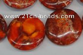 CDI522 15.5 inches 25mm flat round dyed imperial jasper beads