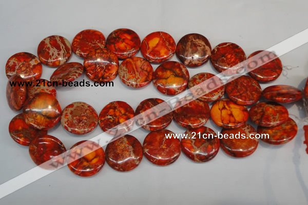 CDI522 15.5 inches 25mm flat round dyed imperial jasper beads