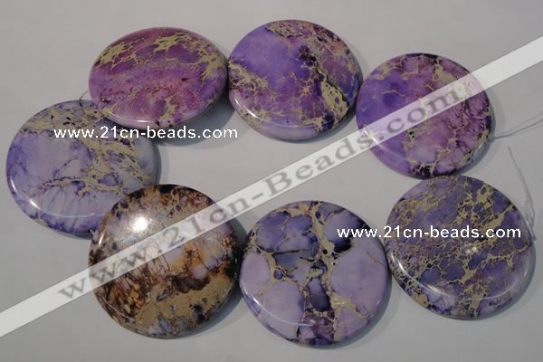 CDI709 15.5 inches 55mm flat round dyed imperial jasper beads