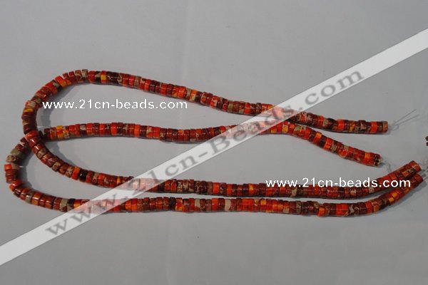 CDI733 15.5 inches 3*6mm heishi dyed imperial jasper beads