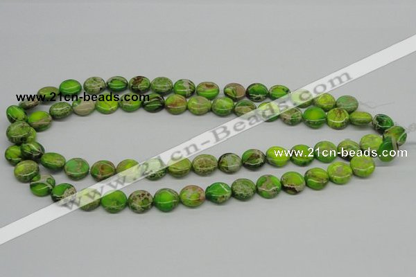 CDI91 16 inches 12mm flat round dyed imperial jasper beads wholesale