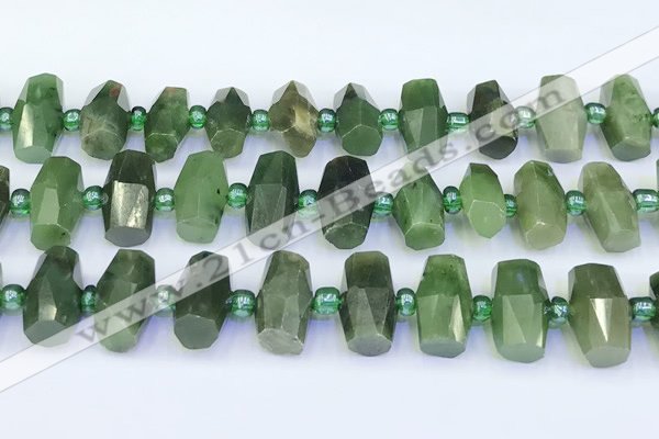 CDJ413 15.5 inches 8*14 - 9*14mm faceted freeform Canadian jade beads