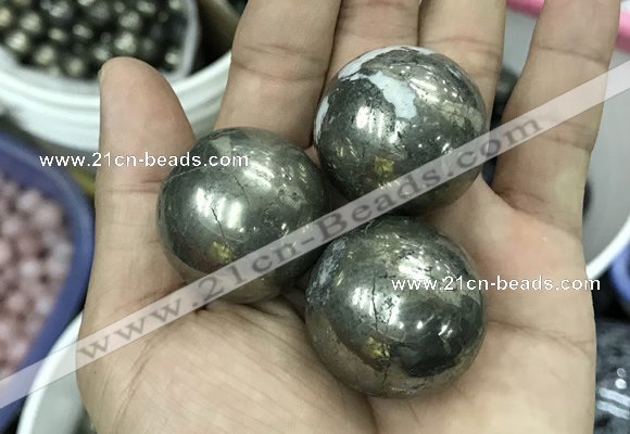 CDN10 30mm round pyrite gemstone decorations wholesale