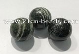 CDN1137 30mm round green silver line jasper decorations wholesale