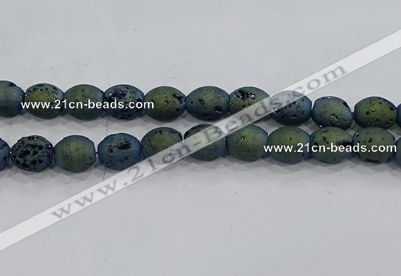 CDQ640 8 inches 12*14mm rice druzy quartz beads wholesale