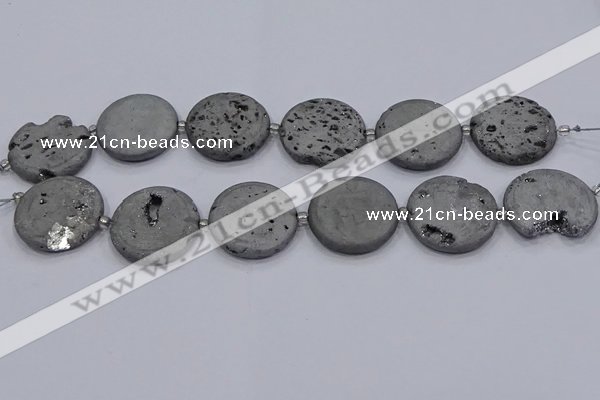 CDQ675 8 inches 30mm flat round druzy quartz beads wholesale