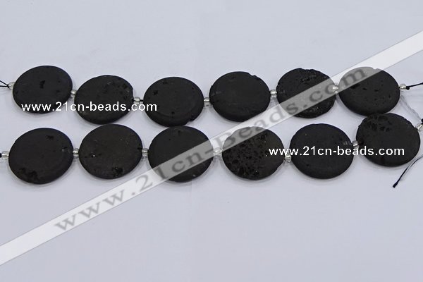 CDQ682 8 inches 30mm flat round druzy quartz beads wholesale