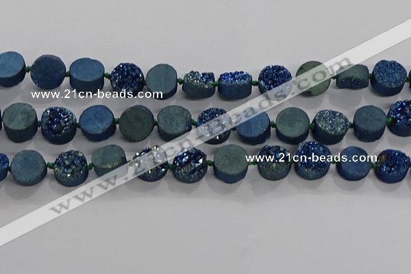 CDQ704 8 inches 12mm coin druzy quartz beads wholesale