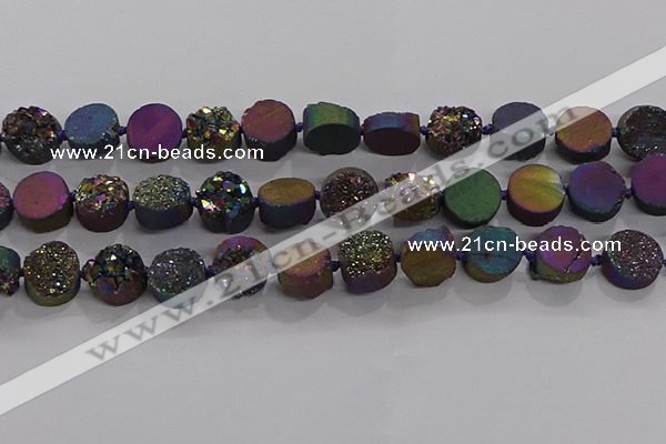 CDQ705 8 inches 12mm coin druzy quartz beads wholesale