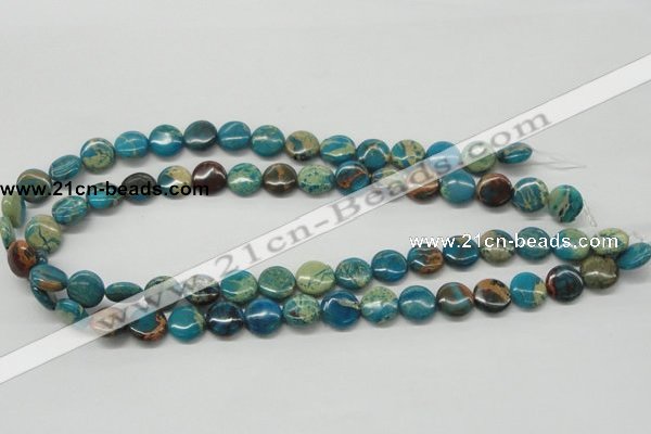 CDS11 16 inches 12mm flat round dyed serpentine jasper beads wholesale