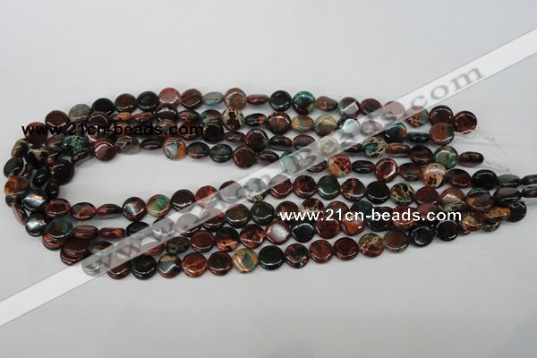 CDS198 15.5 inches 10mm flat round dyed serpentine jasper beads