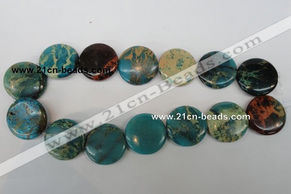 CDS33 15.5 inches 30mm flat round dyed serpentine jasper beads