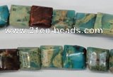 CDS38 12*12mm square double drilled dyed serpentine jasper beads